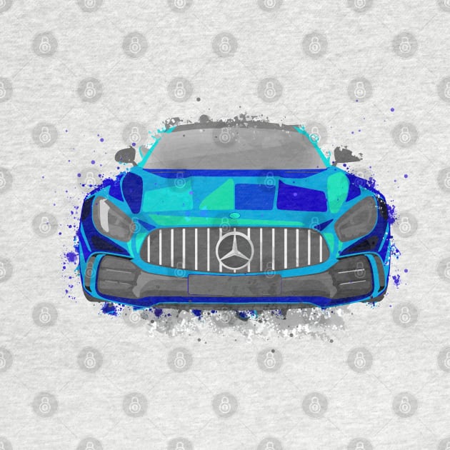 Blue Sports Car Illustration in Watercolor style by DesignWood Atelier